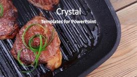  Presentation with black and white film strip - Presentation theme enhanced with hot spots - grilled beef fillet strips background and a dark gray colored foreground