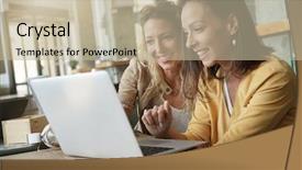  Presentation with women - Cool new theme with hot spots - young women working on laptop backdrop and a mint green colored foreground