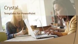  Presentation with women - Theme having hot spots - young women working on laptop background and a cream colored foreground
