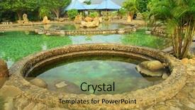  Presentation with hot spring - Slides consisting of hot spring on a river background and a gold colored foreground