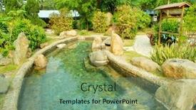 Presentation with hot spring - Presentation theme with hot spring on a river with chinese gloriette background and a seafoam green colored foreground