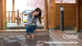  Presentation with onsen - Slide deck enhanced with hot springs - asian woman enjoy her foot background and a violet colored foreground