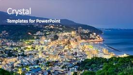  Presentation with japan of the flag - Slide deck enhanced with hot springs - atami japan skyline at twilight background and a ocean colored foreground