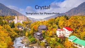  Presentation with hot springs - Beautiful PPT layouts featuring hot springs - jozankei japan inns and river backdrop and a light blue colored foreground