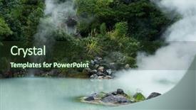  Presentation with hot springs - Colorful theme enhanced with hot springs in beppu backdrop and a tawny brown colored foreground