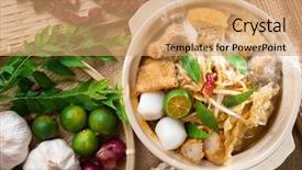  Presentation with curry - Slide set enhanced with hot steam in clay pot background and a coral colored foreground