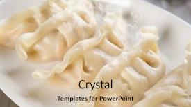  Presentation with dumpling - Cool new PPT layouts with hot steams chinese food backdrop and a soft green colored foreground