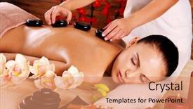  Presentation with spa concept stone - Audience pleasing presentation consisting of hot stone massage in spa backdrop and a coral colored foreground