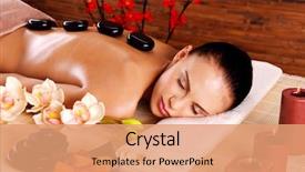  Presentation with spa salon - Slide set having hot stones on back beauty background and a coral colored foreground