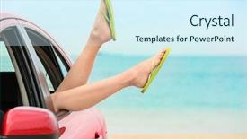  Presentation with sea shore - Presentation theme enhanced with hot summer - legs of beautiful young woman background and a cool aqua colored foreground