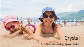  Presentation with beach - PPT theme featuring hot summer - little girls lying background and a  colored foreground