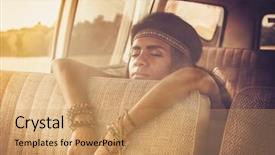  Presentation with hippie - Amazing PPT theme having hot summer - young black hippie woman backdrop and a coral colored foreground