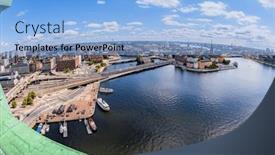  Presentation with town hall - Theme consisting of hot-summer-day-in-stockholm background and a light blue colored foreground