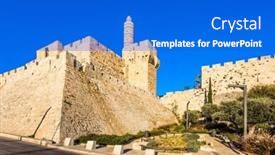  Presentation with powerful - Presentation theme featuring hot summer sunset powerful double protective walls surrounds the city of david to jerusalem the concept of pilgrimage historical and photo tourism background and a cobalt blue colored foreground