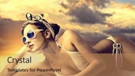  Presentation with sun tanning - Cool new slide deck with hot sun - beautiful woman lying backdrop and a coral colored foreground