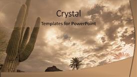  Presentation with sun desert - Beautiful presentation design featuring hot sun - desert vista landscape saguaro tree backdrop and a coral colored foreground