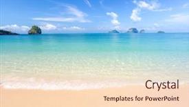  Presentation with white sand - Amazing slide deck having hot sun - white sand beach and tropical backdrop and a  colored foreground