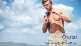  Presentation with walking young wild jaguar - Amazing presentation theme having hot sun - young topless man walking outdoor backdrop and a sky blue colored foreground