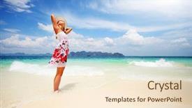  Presentation with business woman standing on maze - Amazing theme having hot sunny days - young woman in summer dress backdrop and a lemonade colored foreground