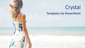  Presentation with summer - Slide deck featuring hot sunny days - young woman in summer dress background and a sky blue colored foreground