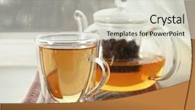 Presentation with glass teapot - Slide set consisting of hot tasty drink with tea background and a lemonade colored foreground
