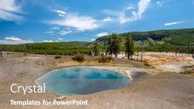  Presentation with faithful - Colorful presentation theme enhanced with hot thermal spring black sand pool in yellowstone national park old faithful area wyoming usa backdrop and a coral colored foreground