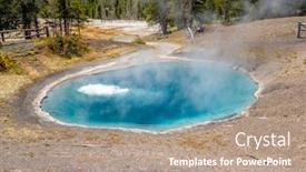  Presentation with faithful - Slide set having hot thermal spring black sand pool in yellowstone national park old faithful area wyoming usa background and a coral colored foreground