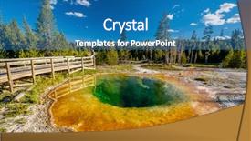  Presentation with hot spring - Audience pleasing PPT theme consisting of tourists with backpack at hot thermal spring morning glory pool in yellowstone national park wyoming usa backdrop and a teal colored foreground