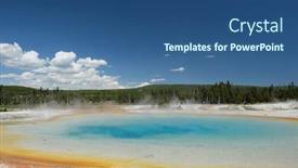 Presentation with hot spring - Presentation design with hot thermal spring sunset lake in yellowstone national park black sand basin area wyoming usa background and a ocean colored foreground