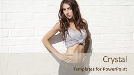  Presentation with white brick wall - Slides with hot topic - beautiful sexy young brunette background and a lemonade colored foreground