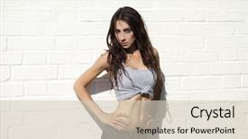  Presentation with white brick - PPT layouts having hot topic - portrait of beautiful woman background and a  colored foreground