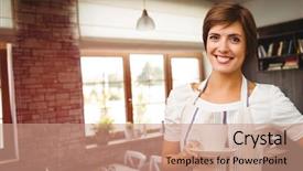  Presentation with cup coffee - Slide set consisting of hot topic - smiling waitress holding a cup background and a  colored foreground