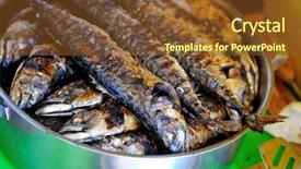  Presentation with food grill - Colorful slides enhanced with hot topic - tasty sea food and fish backdrop and a tawny brown colored foreground