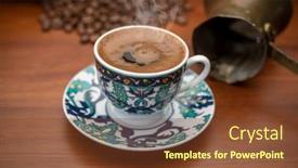  Presentation with turkish - Slides with hot-traditional-turkish-coffee-smoking background and a tawny brown colored foreground