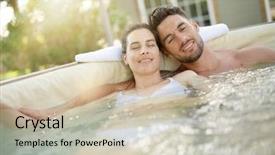  Presentation with hot tub - Cool new PPT theme with hot tub - couple enjoying relaxing time backdrop and a soft green colored foreground