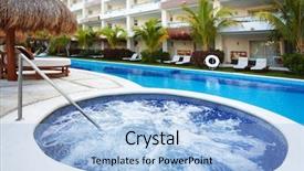  Presentation with hot tub - PPT theme with hot tub - jacuzzi and a swimming pool background and a light blue colored foreground