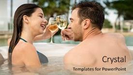  Presentation with toasting - Presentation theme consisting of hot tub - young couple inside a jacuzzi background and a lemonade colored foreground