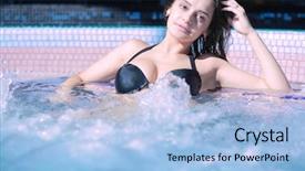  Presentation with lactation young woman breastfeeding - Presentation theme having hot tub - young woman enjoying jacuzzi background and a  colored foreground