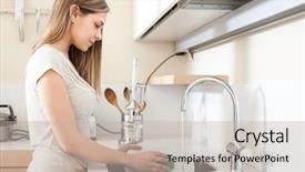  Presentation with filipino dishes - Slides having hot water - woman doing dishes in her background and a mint green colored foreground