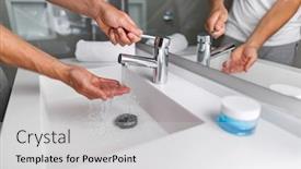  Presentation with water faucet - PPT layouts having handwash - hot water running from bathroom background and a light gray colored foreground
