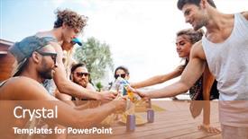  Presentation with community service happy volunteer group - PPT layouts featuring hot woman - group of happy young people background and a  colored foreground