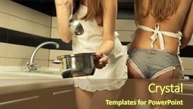  Presentation with sexy - Presentation theme enhanced with hot woman - two sexy housewifes in kitchen background and a tawny brown colored foreground
