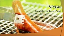  Presentation with bbq - Slide set with hotdog - grilled sausage on the flaming background and a yellow colored foreground