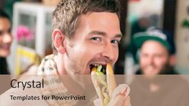  Presentation with snack food - Audience pleasing presentation design consisting of hotdog - young customer backdrop and a coral colored foreground