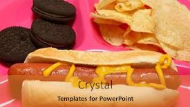  Presentation with childs - Colorful PPT theme enhanced with hotdog chips cookies on childs tray backdrop and a gold colored foreground