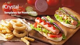  Presentation with french fries - Presentation theme featuring hotdog with ketchup mustard vegetables background and a  colored foreground
