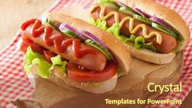  Presentation with ketchup - Slide set featuring hotdog with ketchup mustard background and a tawny brown colored foreground