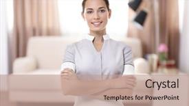  Presentation with living room - Amazing theme having hotel - chambermaid standing on living room backdrop and a coral colored foreground