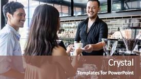  Presentation with bartender - Presentation featuring hotel - cheerful bartender serving coffee background and a tawny brown colored foreground