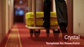  Presentation with luggage - Amazing PPT layouts having hotel - porter moving luggage in cart backdrop and a tawny brown colored foreground
